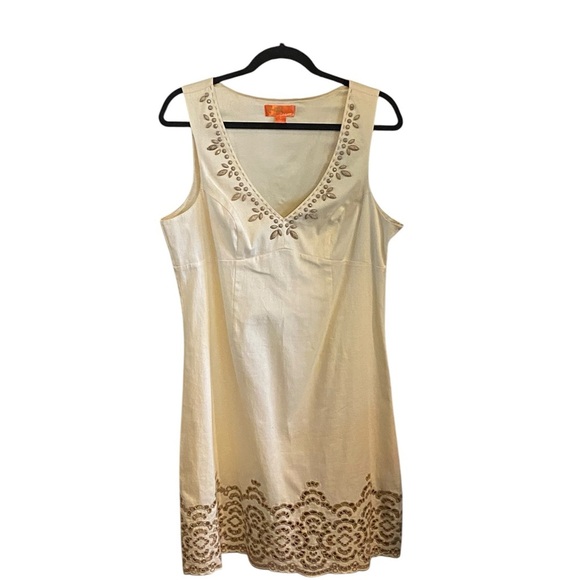 Hale Bob Embroidered lace & beaded detail Cream Sleeveless Dress - Picture 6 of 8